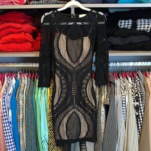 Mystic black 3/4 sleeve lace overlay padded bust back zipper bodycon dress S